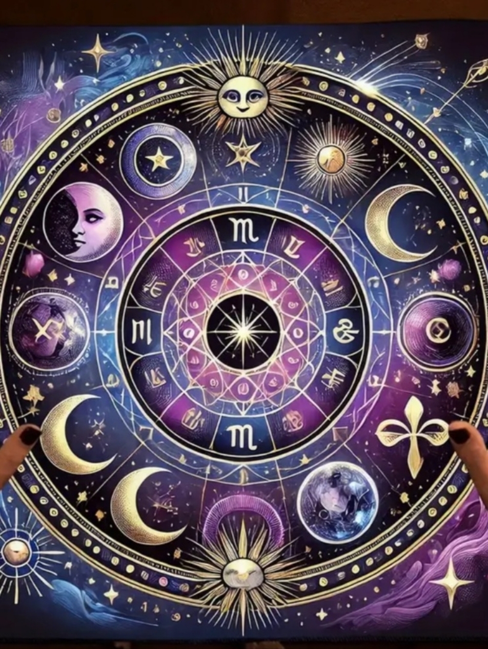 Source Unknown Purple & Gold Celestial Tarot Wall Cloth and 78-Card Deck - Picture 2 of 3